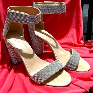 Spring Rhinestone Stacked Heel Sandals